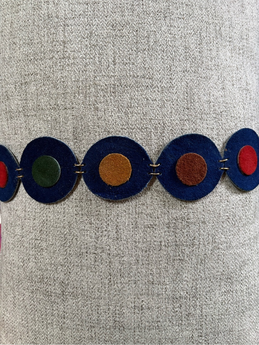 Vintage Suede Multi-Color Circle Link Waist Belt - Adjustable